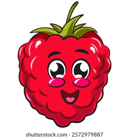 Cute raspberry fruit vektor illustration mascot character, work of hand drawn