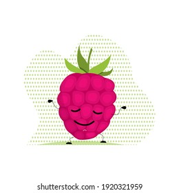 Cute raspberry isolated on the background. Vector illustration in flat cartoon style. Strawberry icon.