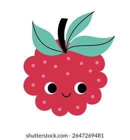 Cute raspberry in kawaii style.