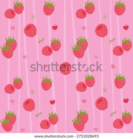 Cute Raspberry Seamless Pattern on Pink Stripes