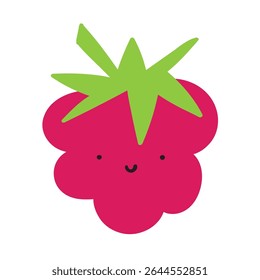 Cute raspberry. Smiling face. Flat vector design on white background.