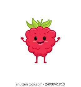 Cute raspberrycharacter isolated on white background. Cartoon raspberry. Vector illustration
