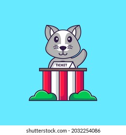 Cute rat is being a ticket keeper. Animal cartoon concept isolated. Can used for t-shirt, greeting card, invitation card or mascot.