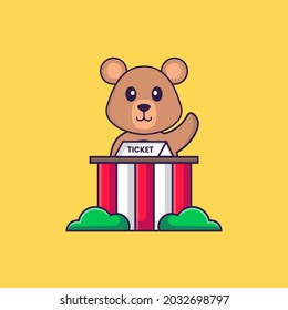 Cute rat is being a ticket keeper. Animal cartoon concept isolated. Can used for t-shirt, greeting card, invitation card or mascot.