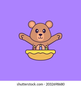 Cute rat with birthday cake. Animal cartoon concept isolated. Can used for t-shirt, greeting card, invitation card or mascot.