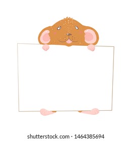 Cute rat with a block for text. Happy New Year and Merry Christmas.