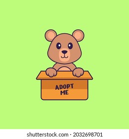 Cute rat in box with a poster Adopt me. Animal cartoon concept isolated. Can used for t-shirt, greeting card, invitation card or mascot.