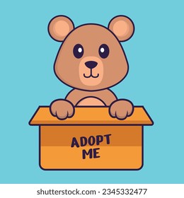 Cute rat in box with a poster Adopt me. Animal cartoon concept isolated. Can used for t-shirt, greeting card, invitation card or mascot