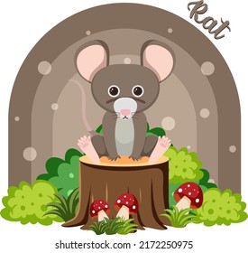 Cute rat in cartoon flat style illustration