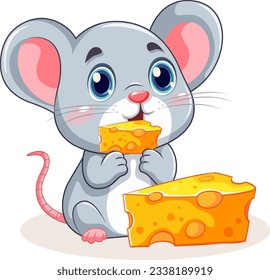 Cute rat cartoon holding cheese illustration