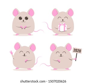 Cute Rat. Chinese New Year. Set of funny rats. Vector illustration