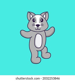 Cute rat is dancing. Animal cartoon concept isolated. Can used for t-shirt, greeting card, invitation card or mascot.
