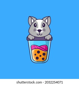 Cute rat Drinking Boba milk tea. Animal cartoon concept isolated. Can used for t-shirt, greeting card, invitation card or mascot.