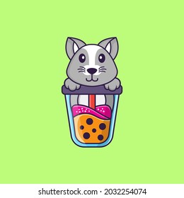 Cute rat Drinking Boba milk tea. Animal cartoon concept isolated. Can used for t-shirt, greeting card, invitation card or mascot.