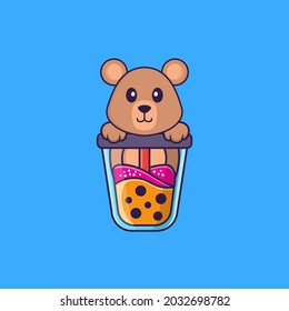 Cute rat Drinking Boba milk tea. Animal cartoon concept isolated. Can used for t-shirt, greeting card, invitation card or mascot.