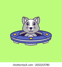Cute rat Driving Spaceship Ufo. Animal cartoon concept isolated. Can used for t-shirt, greeting card, invitation card or mascot.