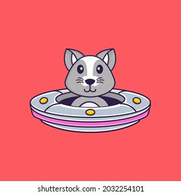 Cute rat Driving Spaceship Ufo. Animal cartoon concept isolated. Can used for t-shirt, greeting card, invitation card or mascot.