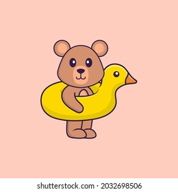 Cute rat With Duck buoy. Animal cartoon concept isolated. Can used for t-shirt, greeting card, invitation card or mascot.