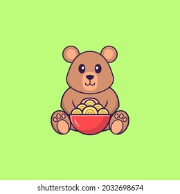 Cute rat eating ramen noodles. Animal cartoon concept isolated. Can used for t-shirt, greeting card, invitation card or mascot.