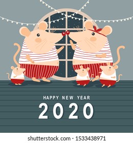 cute rat family happy new year 2020