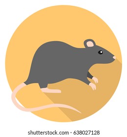 cute rat flat design icon isolated on orange circle background with shadow