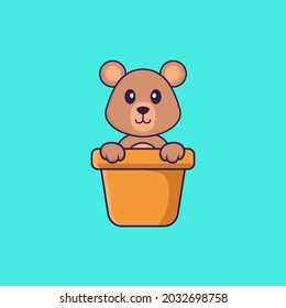 Cute rat in a flower vase. Animal cartoon concept isolated. Can used for t-shirt, greeting card, invitation card or mascot. Flat Cartoon Style