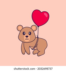 Cute rat flying with love shaped balloons. Animal cartoon concept isolated. Can used for t-shirt, greeting card, invitation card or mascot.