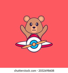 Cute rat flying on a plane. Animal cartoon concept isolated. Can used for t-shirt, greeting card, invitation card or mascot.