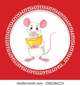 Cute rat with gold on round frame illustration