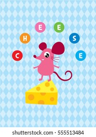 cute rat greeting card with cheese graphic