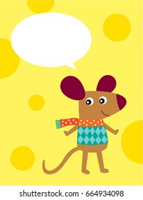 cute rat greeting card with cheese background vector