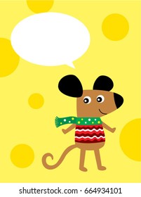 cute rat greeting card with cheese background vector