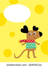 cute rat greeting card with cheese background vector