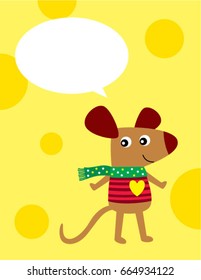 cute rat greeting card with cheese background vector