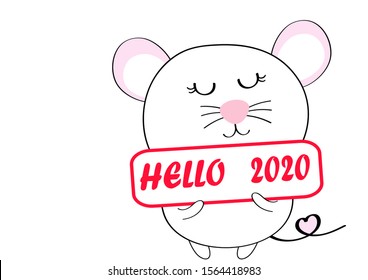 cute rat with  Happy New year sign 2020,design for card and print  vector eps.10
