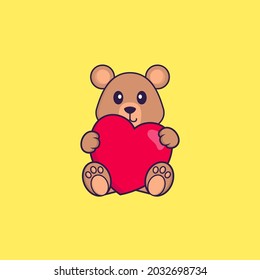 Cute rat holding a big red heart. Animal cartoon concept isolated. Can used for t-shirt, greeting card, invitation card or mascot.