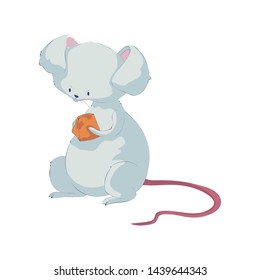 Cute rat holding cheese. Vector illustration on white background.