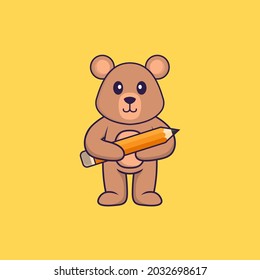 Cute rat holding a pencil. Animal cartoon concept isolated. Can used for t-shirt, greeting card, invitation card or mascot.