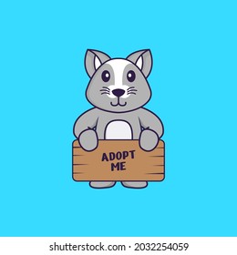 Cute rat holding a poster Adopt me. Animal cartoon concept isolated. Can used for t-shirt, greeting card, invitation card or mascot.