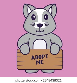 Cute rat holding a poster Adopt me. Animal cartoon concept isolated. Can used for t-shirt, greeting card, invitation card or mascot