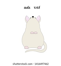 Cute Rat. Isolated vector painted in a flat style on a white background. Nice mouse. Animal, rodent. Year of the rat. Chinese horoscope