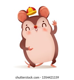 Cute rat little brown. zodiac mice of Animal lucks year 2020 of the rat. Chinese New Year.  Cartoon vector illustration isolated on a white. 