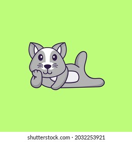 Cute rat lying down. Animal cartoon concept isolated. Can used for t-shirt, greeting card, invitation card or mascot.