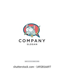 cute rat mascot in a chat box vector illustration logo template