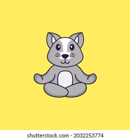 Cute rat is meditating or doing yoga. Animal cartoon concept isolated. Can used for t-shirt, greeting card, invitation card or mascot.
