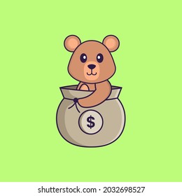 Cute rat in a money bag. Animal cartoon concept isolated. Can used for t-shirt, greeting card, invitation card or mascot.