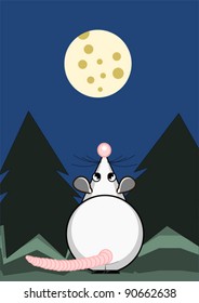 Cute rat and the moon from cheese