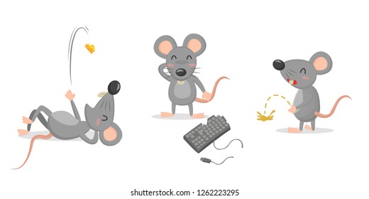 Cute Rat or Mouse Cartoon Character Vector Signs isolate on white background.
