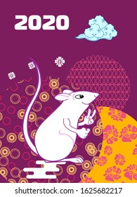 Cute rat mouse cartoon character mascot. Happy new year 2020. Year of the rat.
