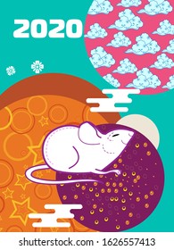 Cute rat mouse cartoon character mascot. Happy new year 2020. Year of the rat.
